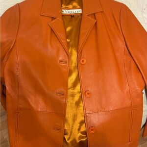Excelled Women's Vibrant Orange Leather Jacket
